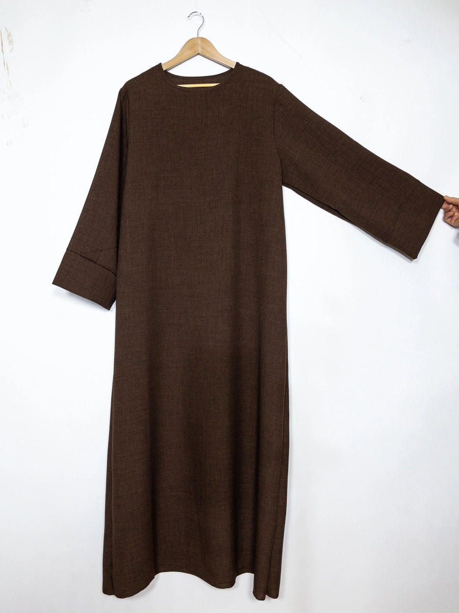 Brown Imitation Linen Abaya