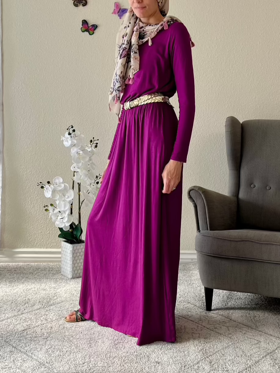 Magenta elastic waist dress with pockets - EmelBoutique