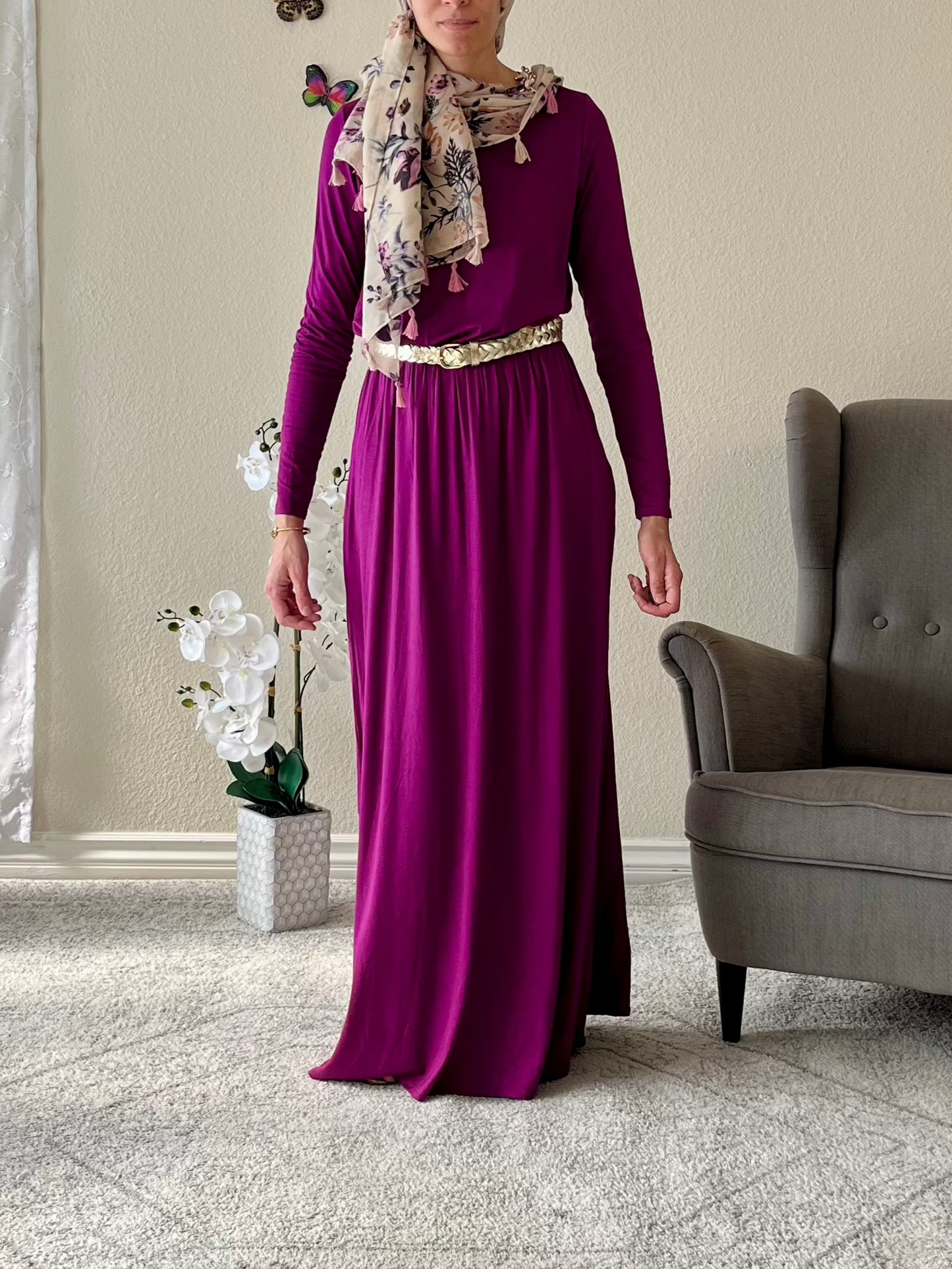 Magenta elastic waist dress with pockets - EmelBoutique