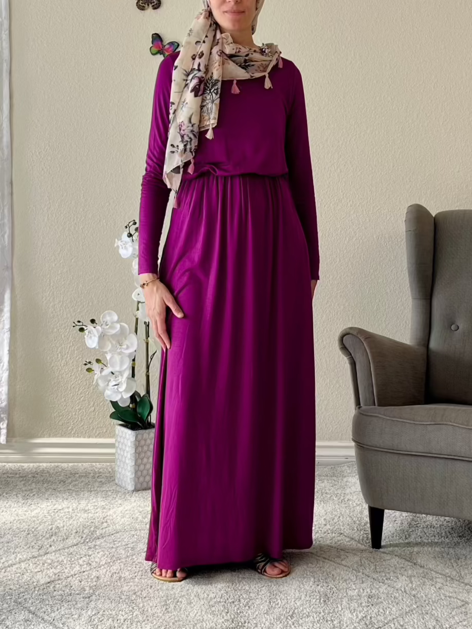 Magenta elastic waist dress with pockets - EmelBoutique