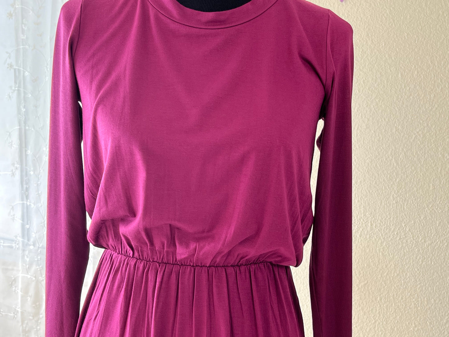 Magenta elastic waist dress with pockets - EmelBoutique