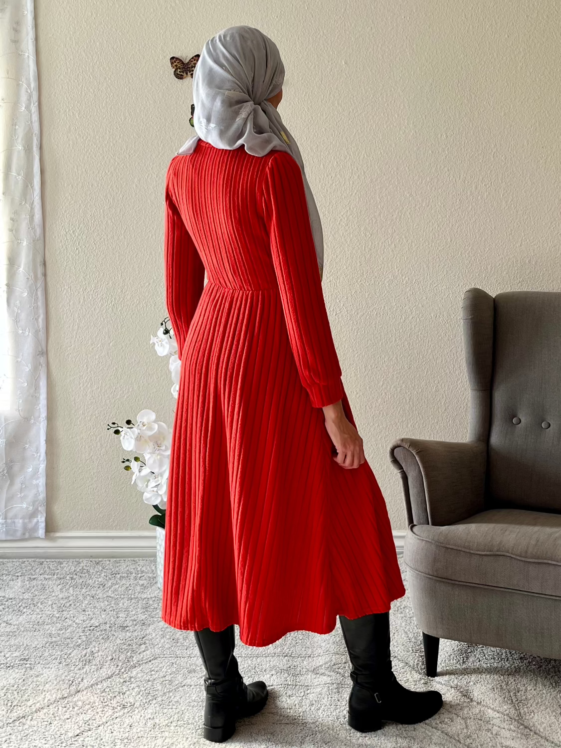 Ribbed Round Neck Long Sleeve Dress - EmelBoutique
