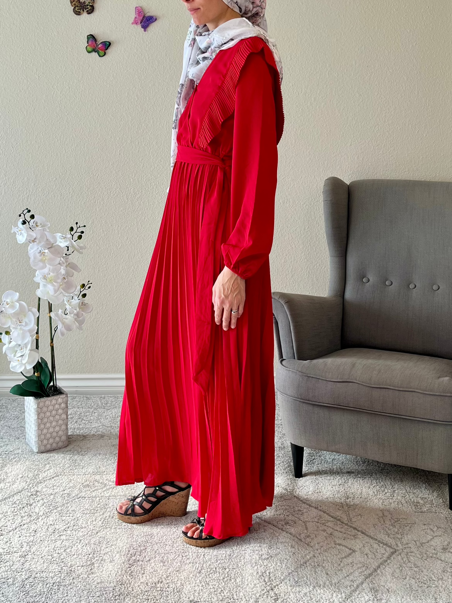 Pleated Surplice Tie Waist Maxi Dress - EmelBoutique