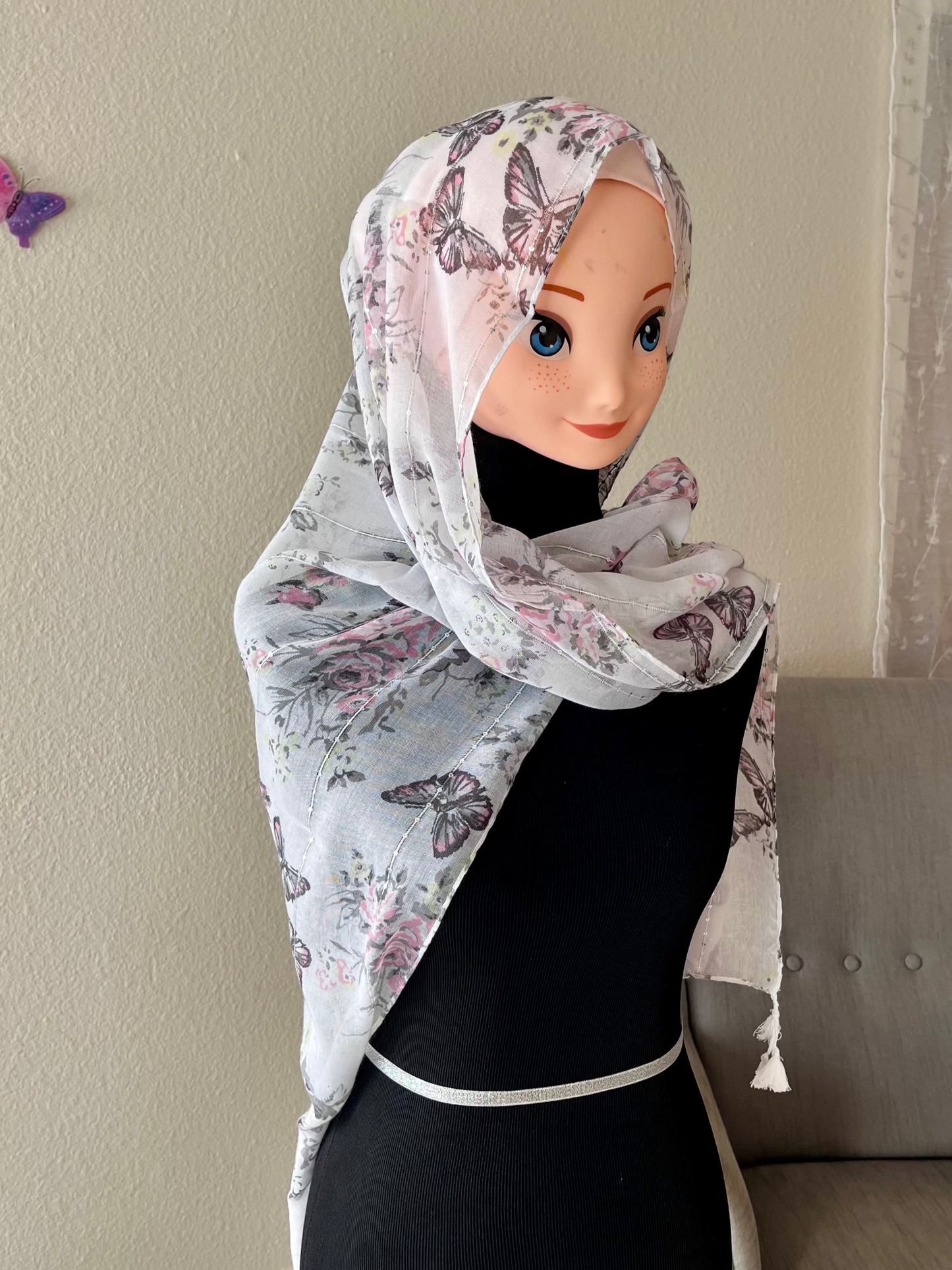 Butterfly and Flowers Hijab - EmelBoutique