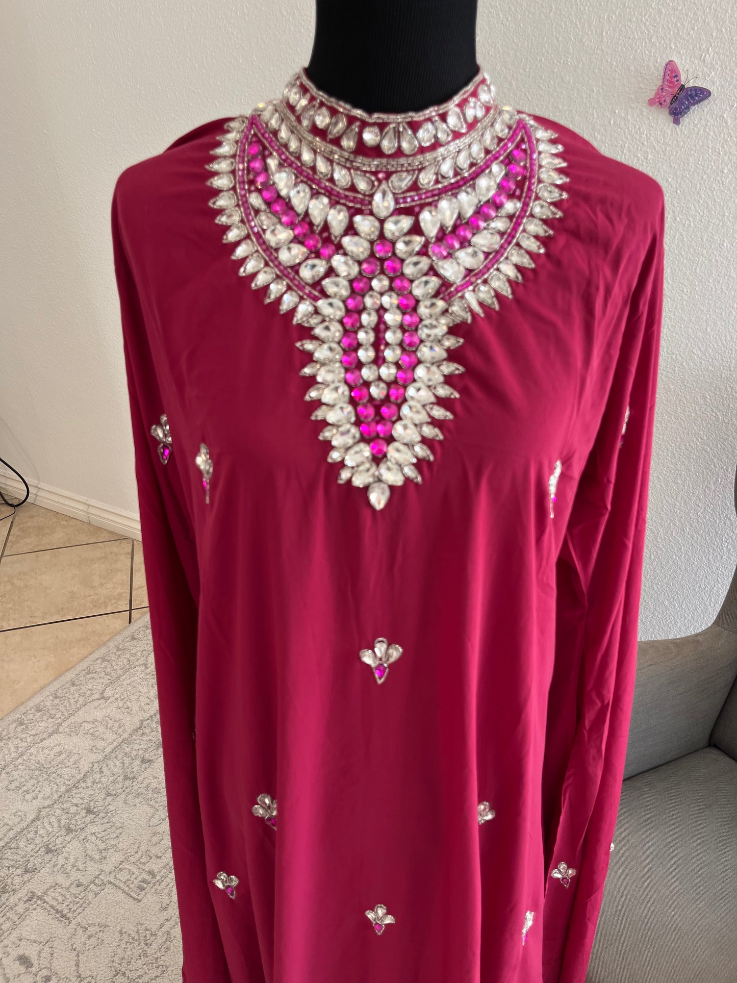 Rose Quartz Gemstone & Embroidery Abaya