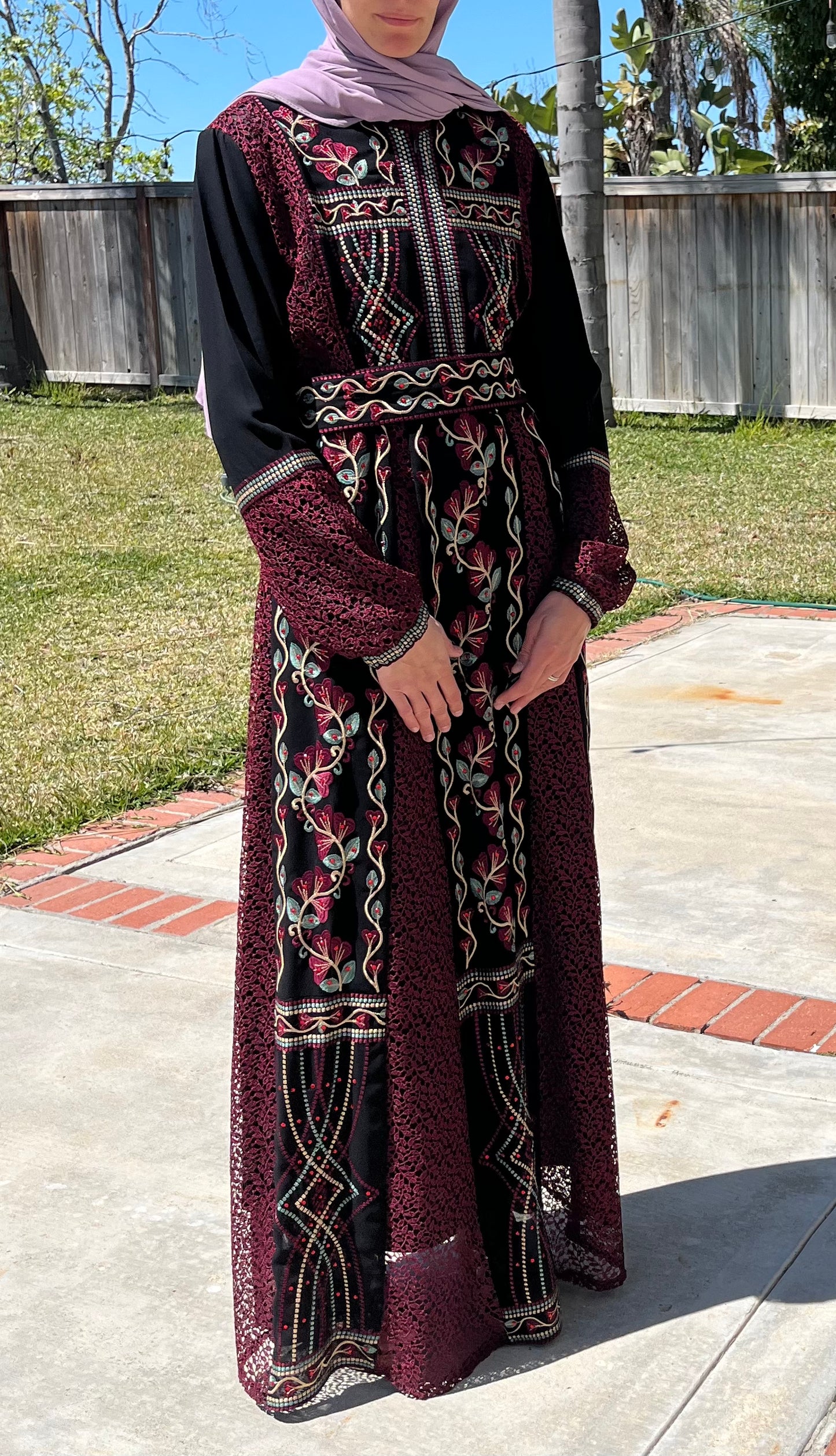 Embroidered Elegance in Noir & Rouge