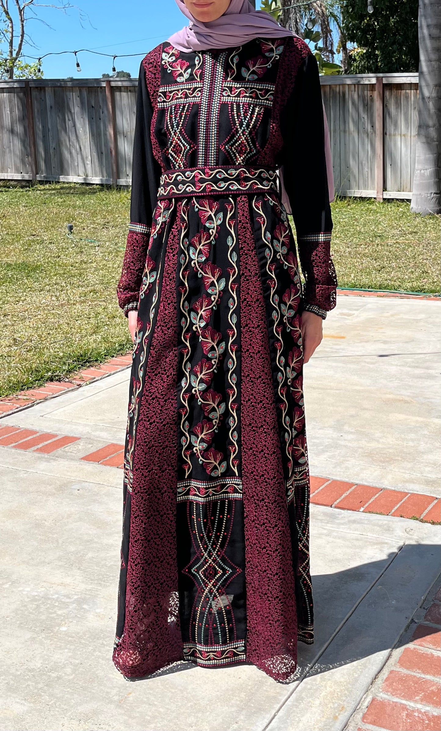 Embroidered Elegance in Noir & Rouge