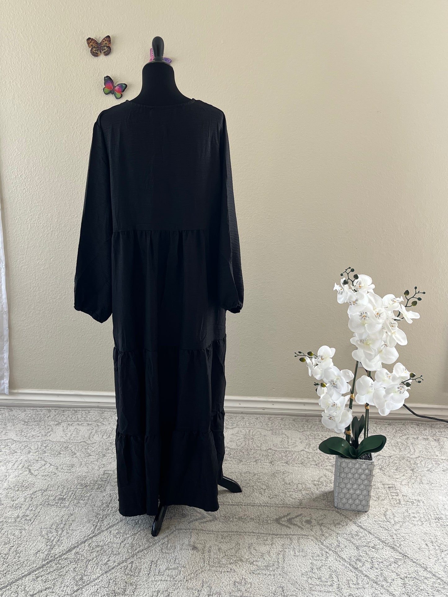 Black Cotton Simple Dress