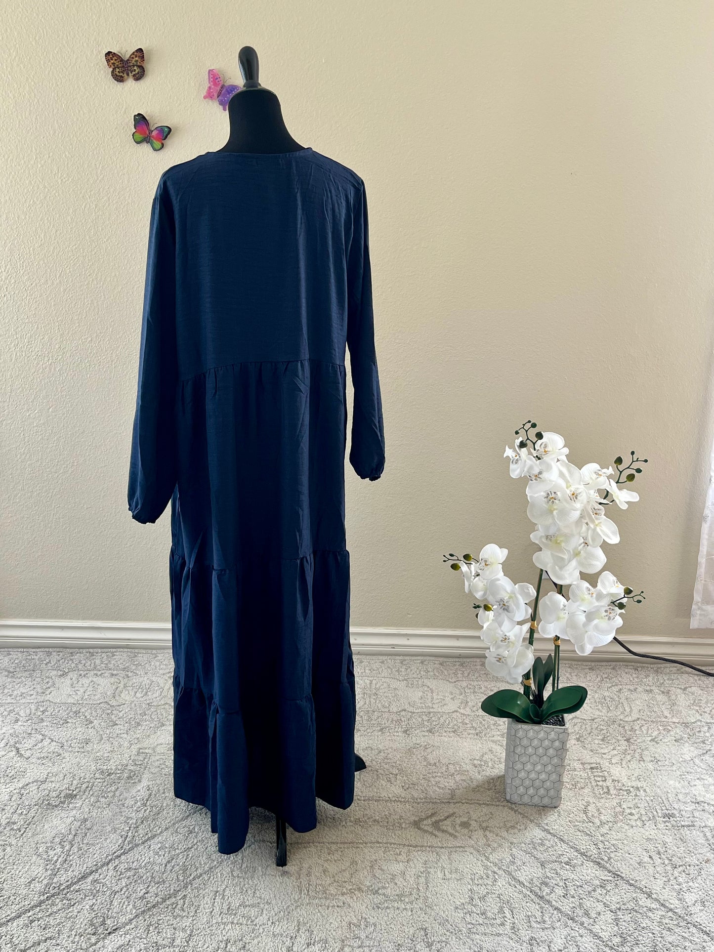 Dark Blue Cotton Simple Dress