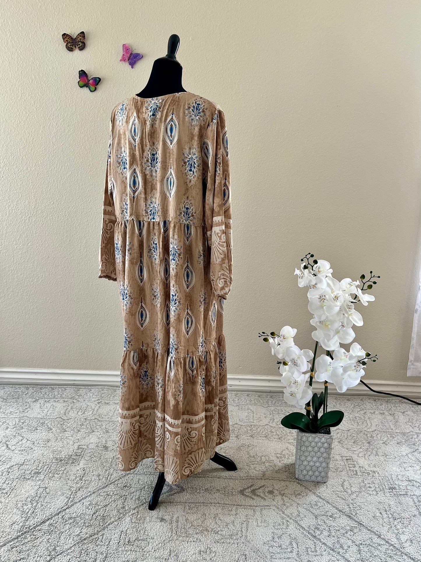 Beige Printed Cotton Dress