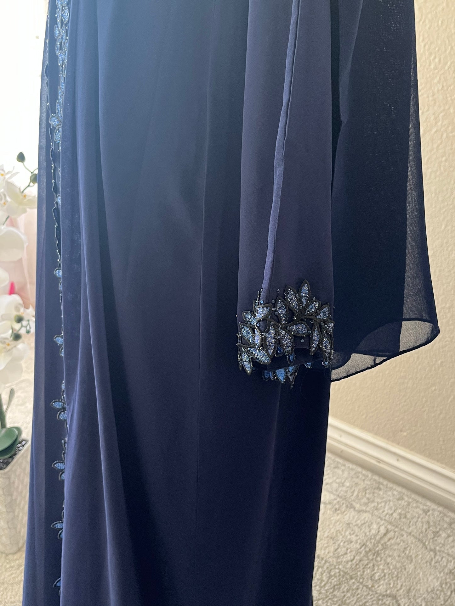 Blue floral Band Dubai Abaya