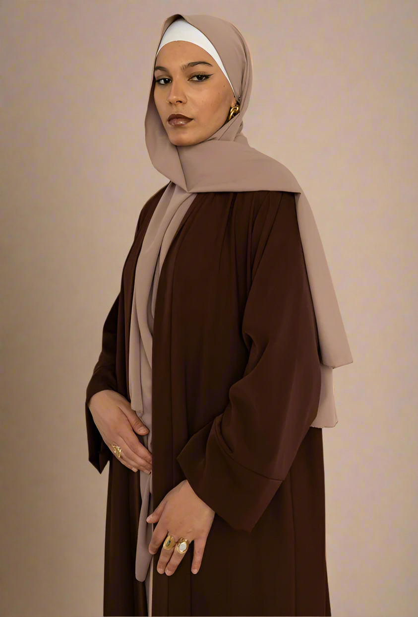 Brown Open Front Medinah silk Abaya