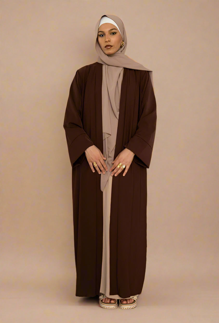 Brown Open Front Medinah silk Abaya