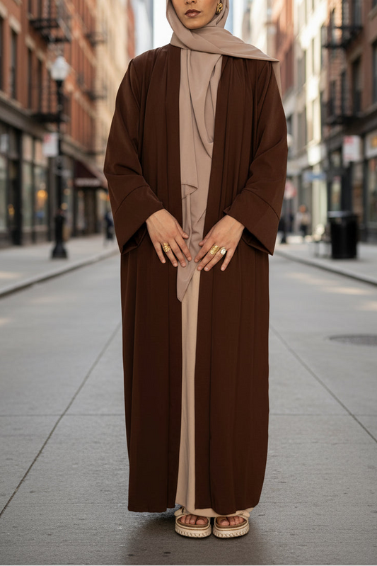 Brown Open Front Medinah silk Abaya