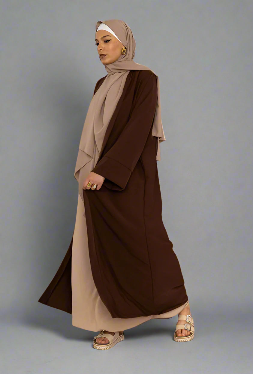Brown Open Front Medinah silk Abaya