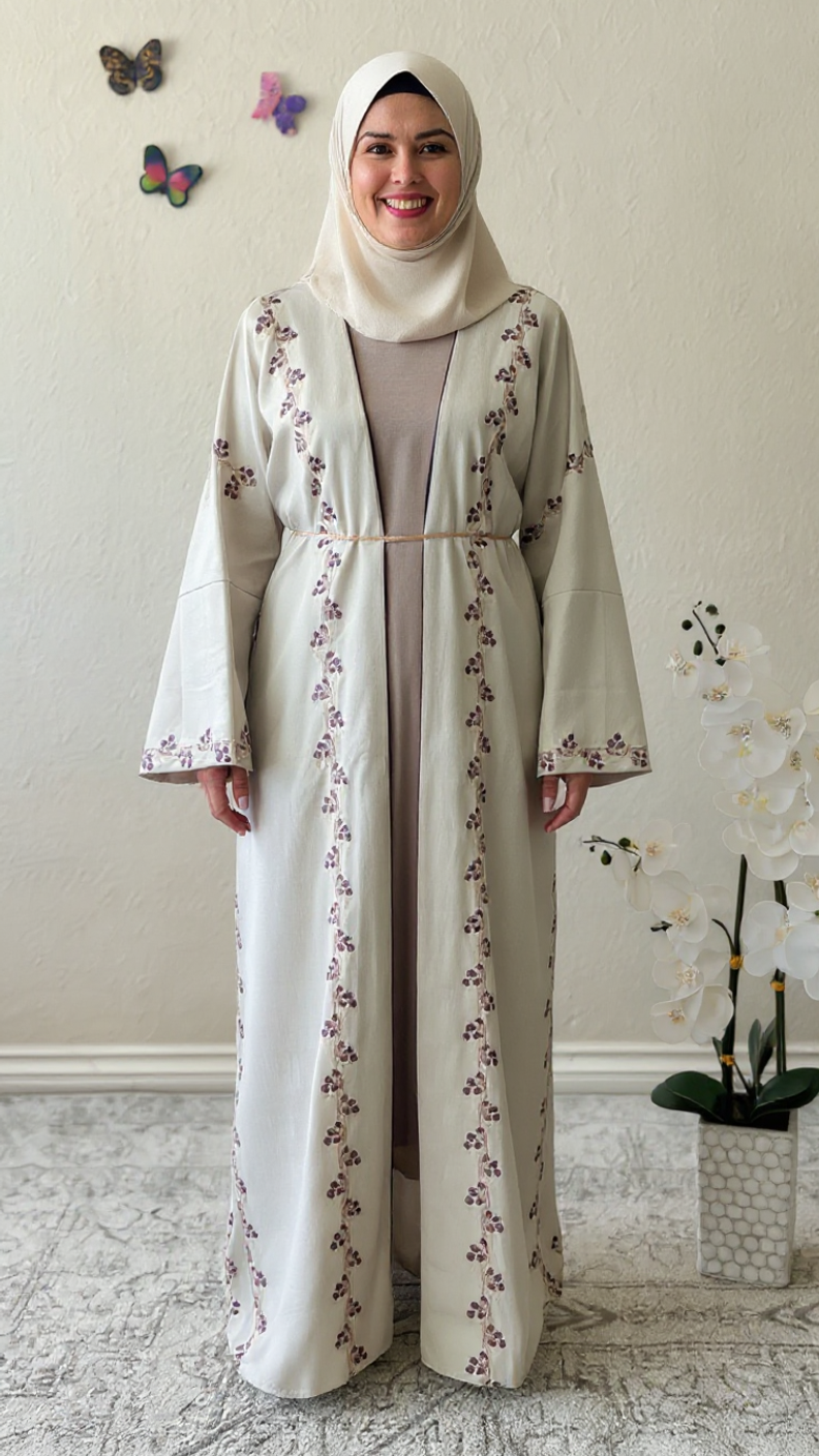 Embroidered Beige Dubai Abaya