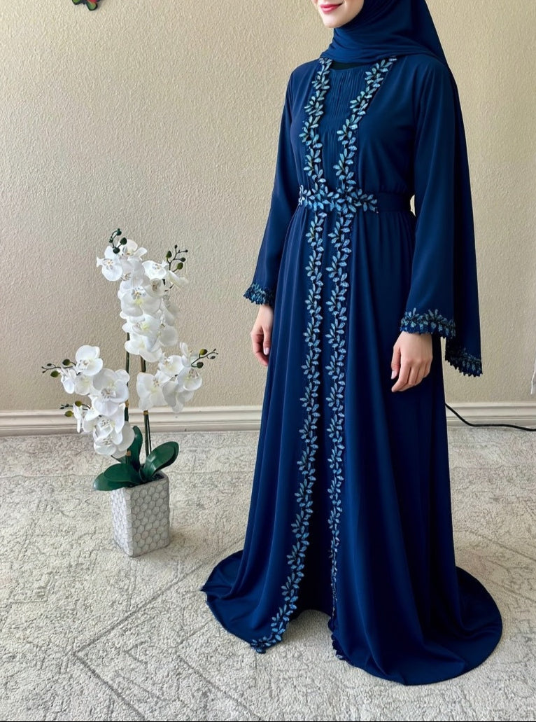 Blue floral Band Dubai Abaya
