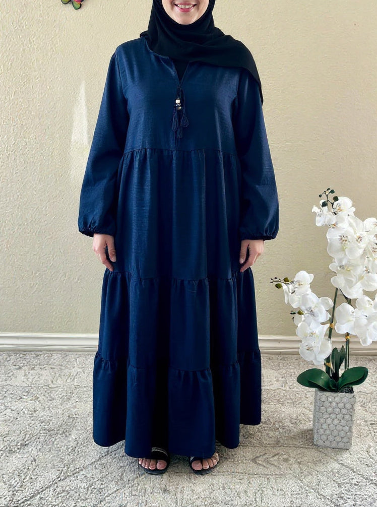 Dark Blue Cotton Simple Dress