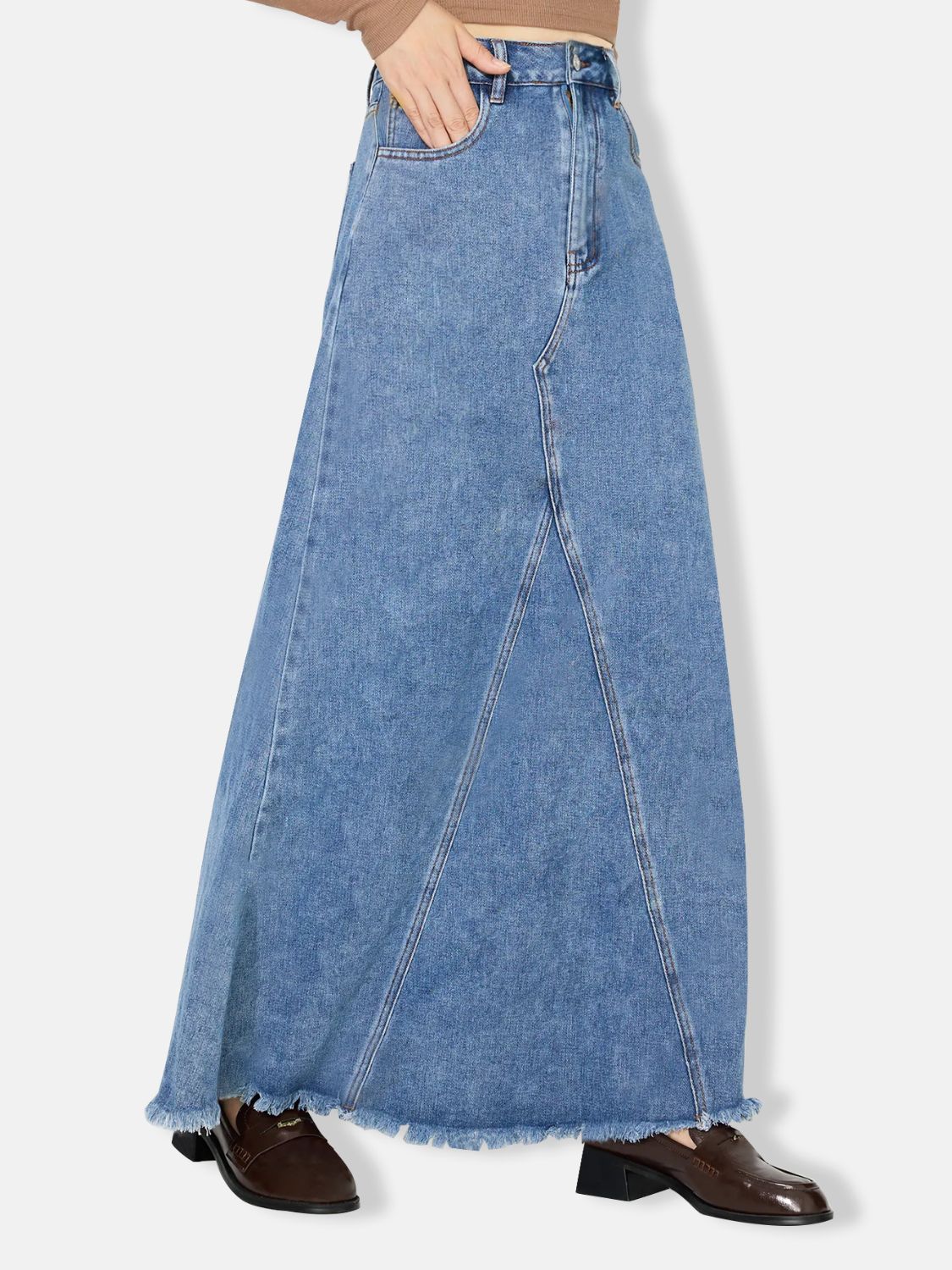 Raw Hem Maxi Denim Skirt side