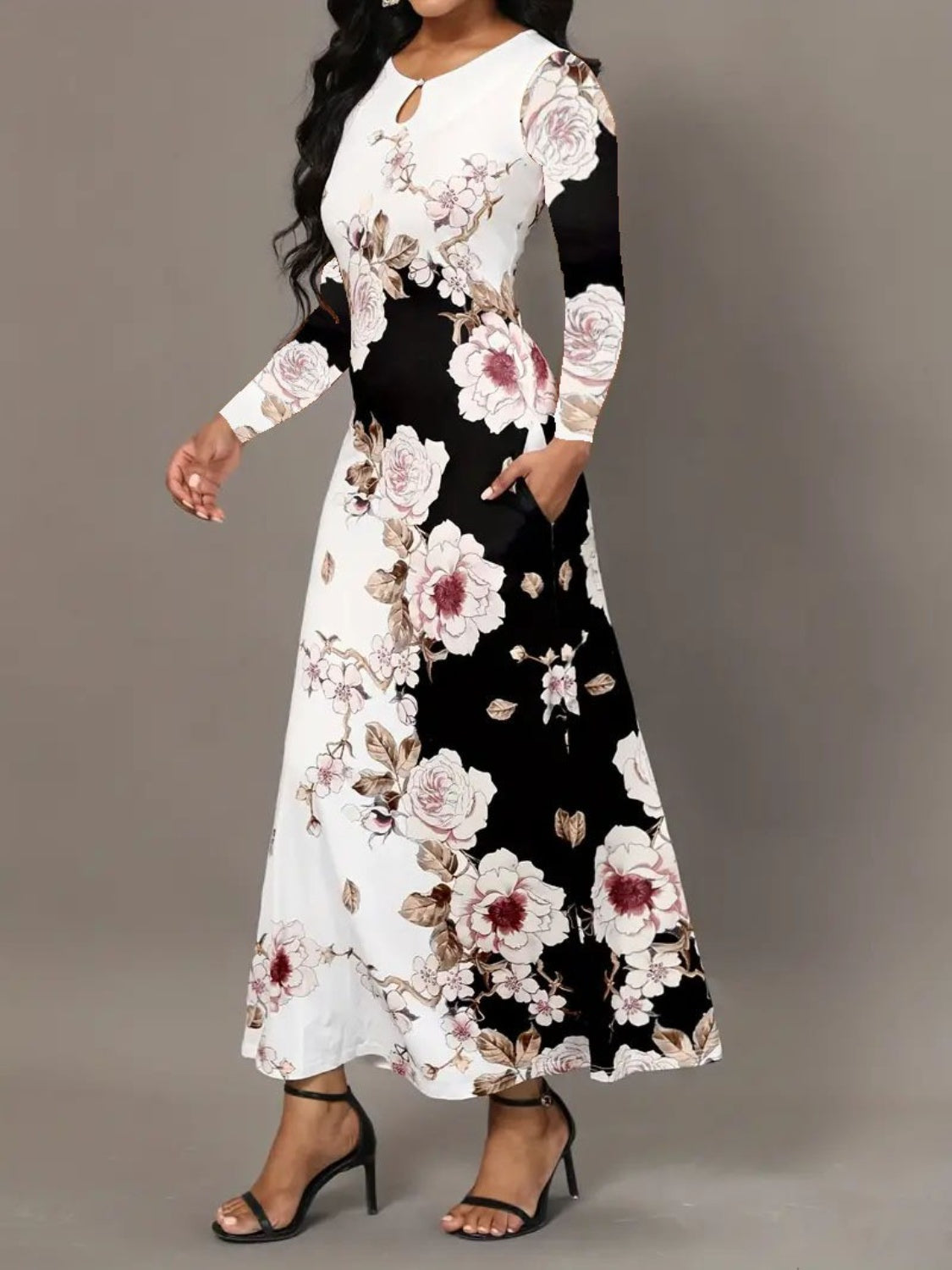 Pocketed Printed Long Sleeve Dress side