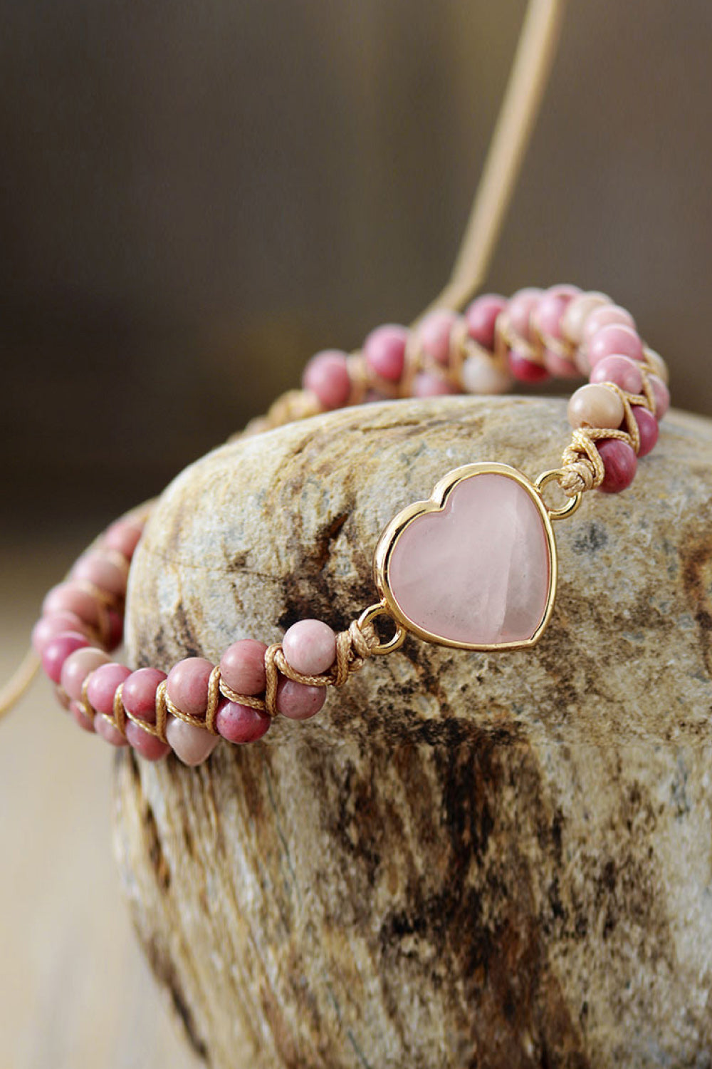 Rose Quartz Heart Beaded Bracelet - EmelBoutique