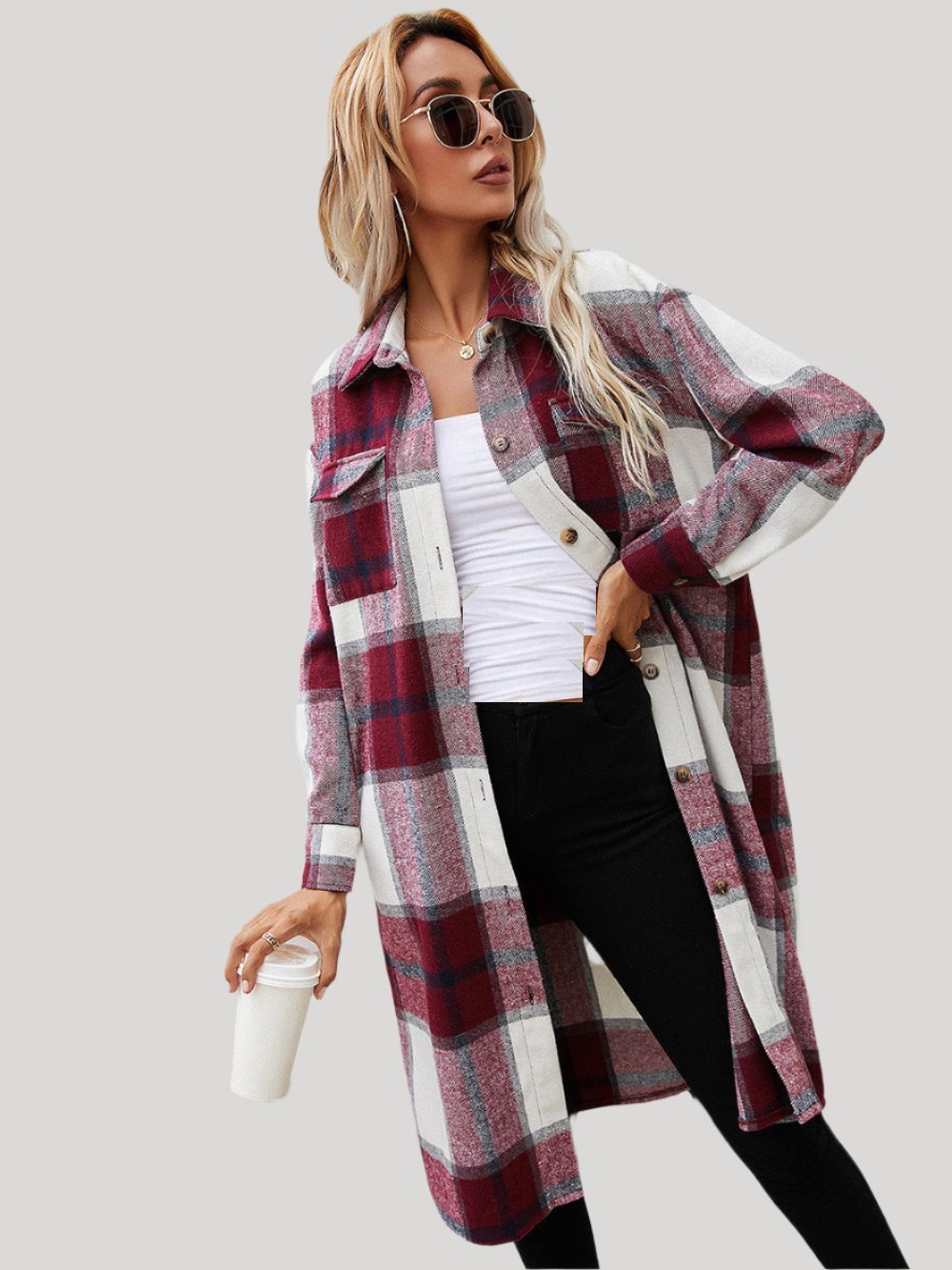 Ivy Lane Plaid Longline Shirt Jacket side