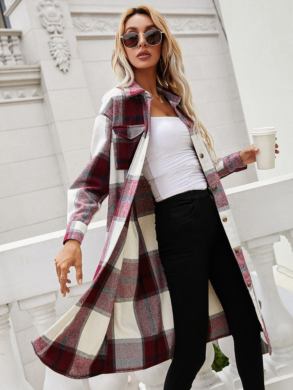 Ivy Lane Plaid Longline Shirt Jacket