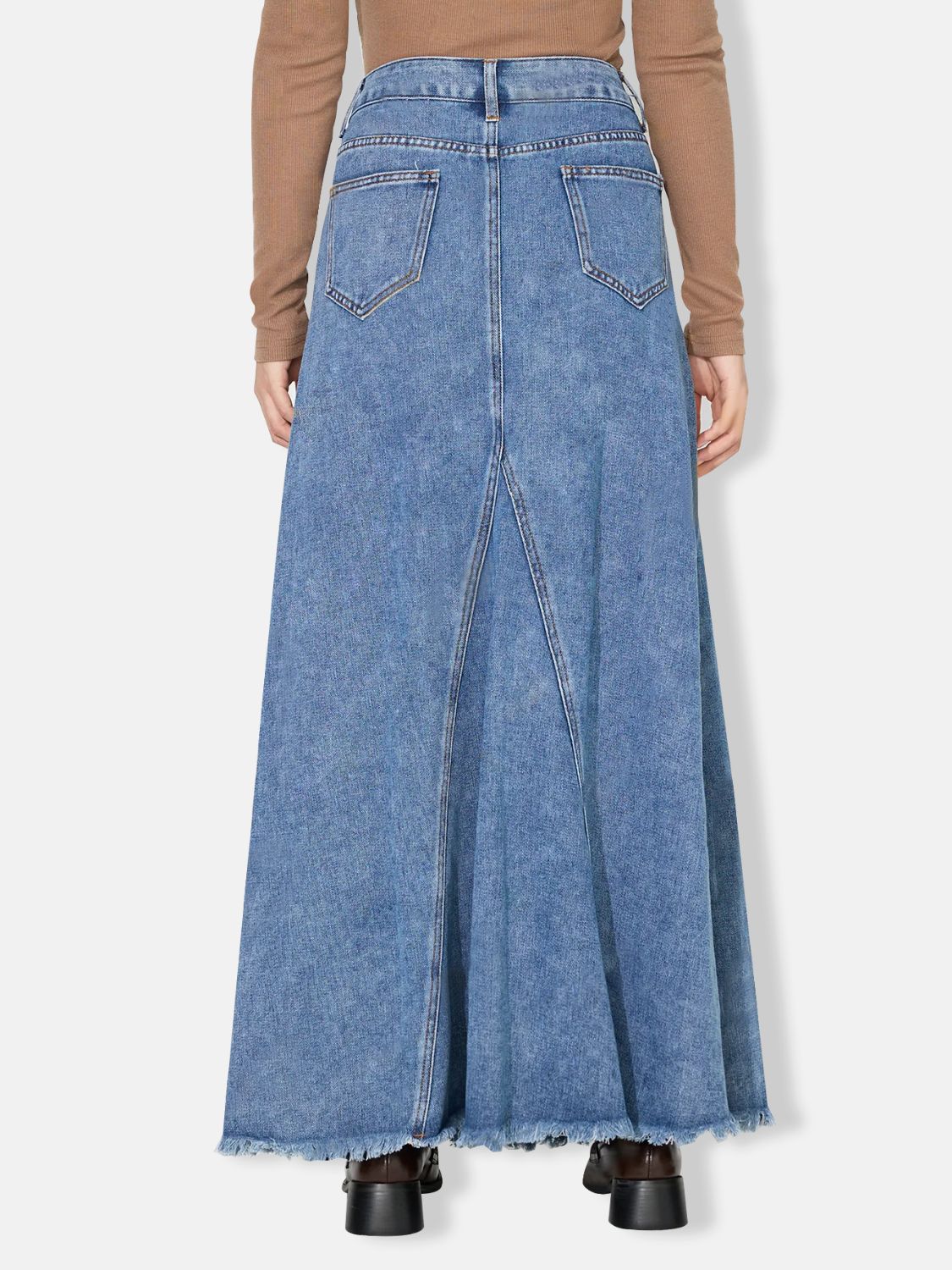 Raw Hem Maxi Denim Skirt back