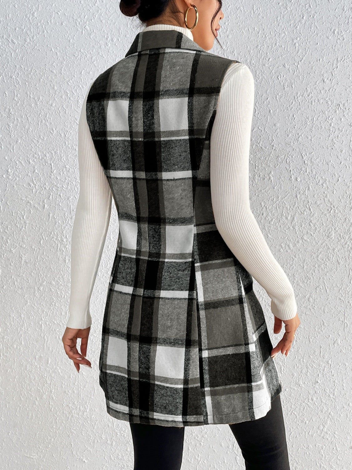 Honey Plaid Button Up Vest Coat back