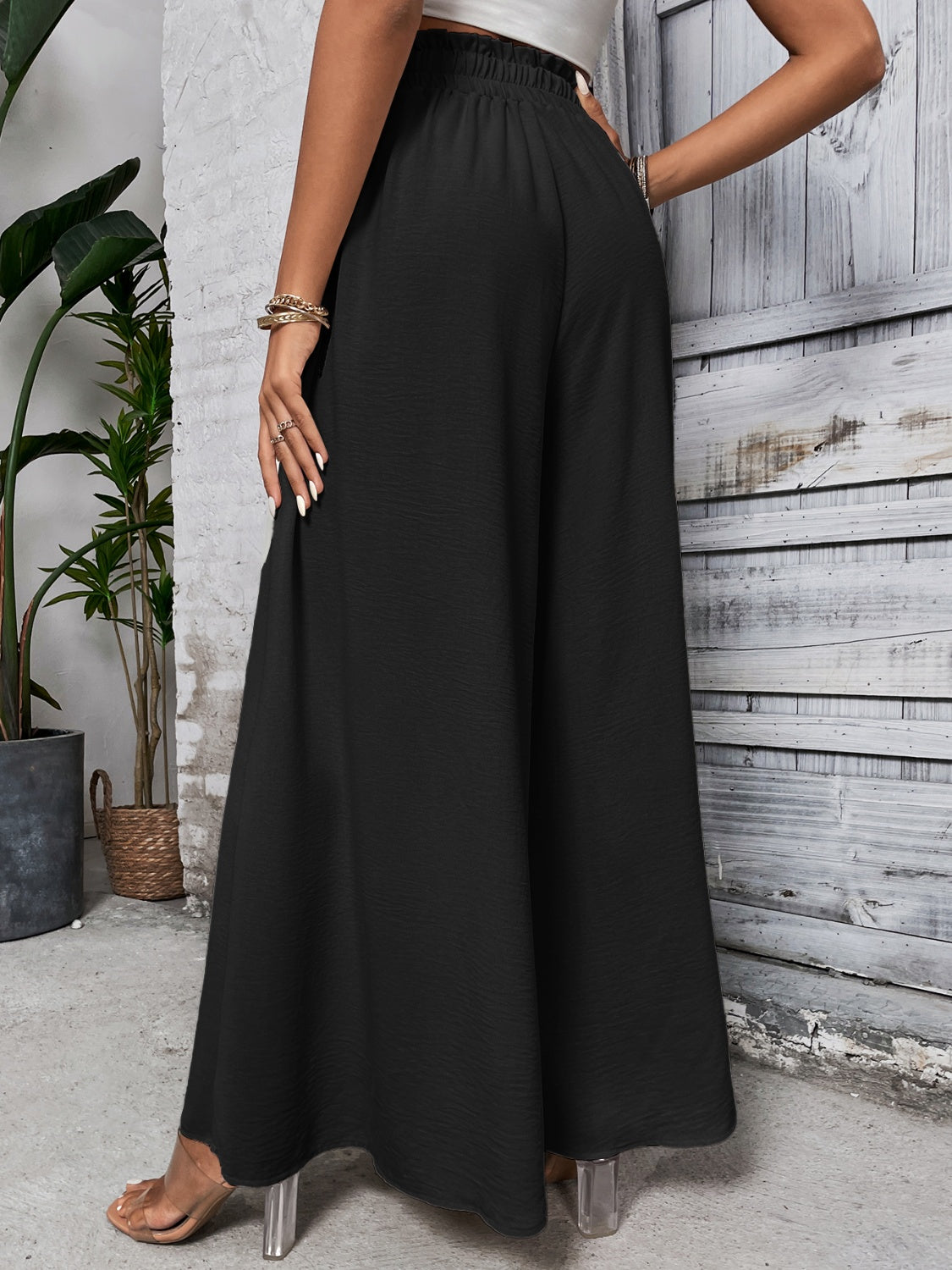 Honey Tied High Waist Wide Leg Pants black