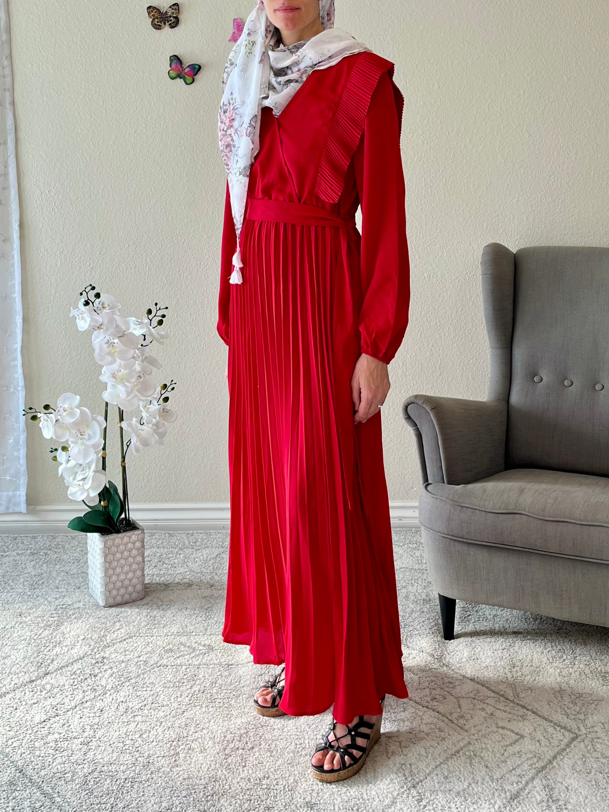 Pleated Surplice Tie Waist Maxi Dress - EmelBoutique