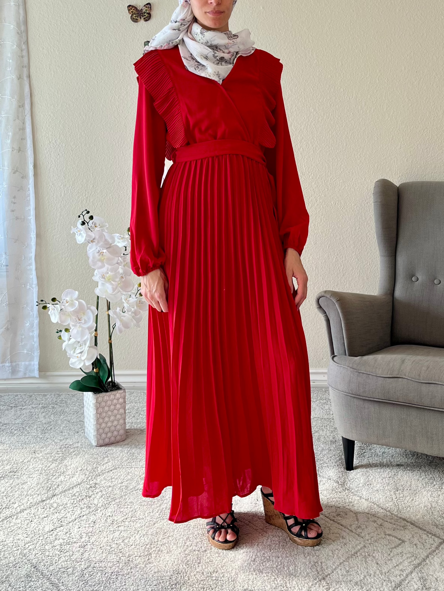 Pleated Surplice Tie Waist Maxi Dress - EmelBoutique