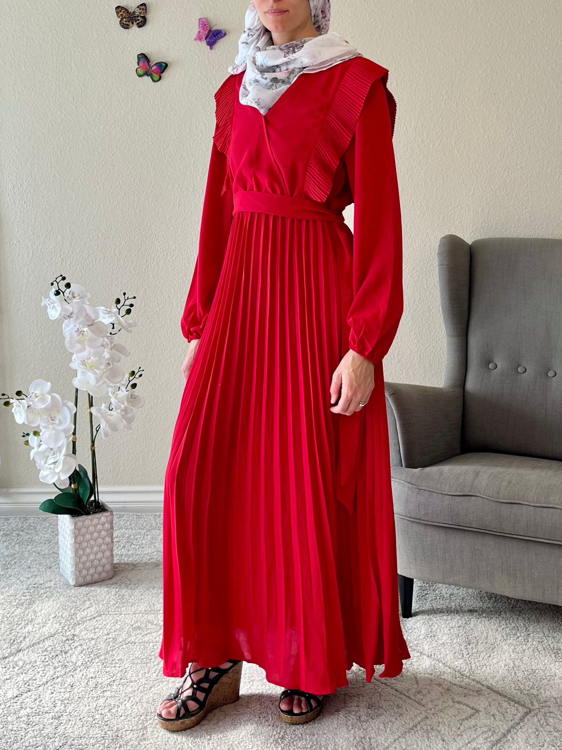 Pleated Surplice Tie Waist Maxi Dress - EmelBoutique