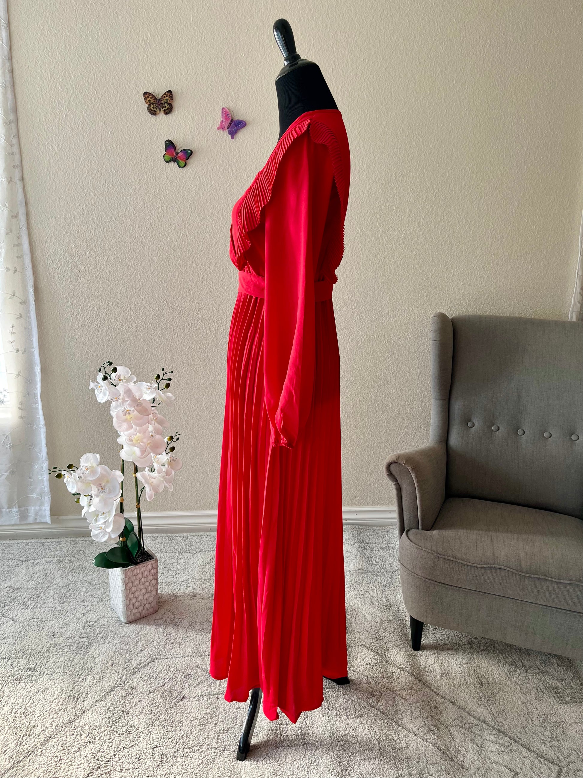 Pleated Surplice Tie Waist Maxi Dress - EmelBoutique