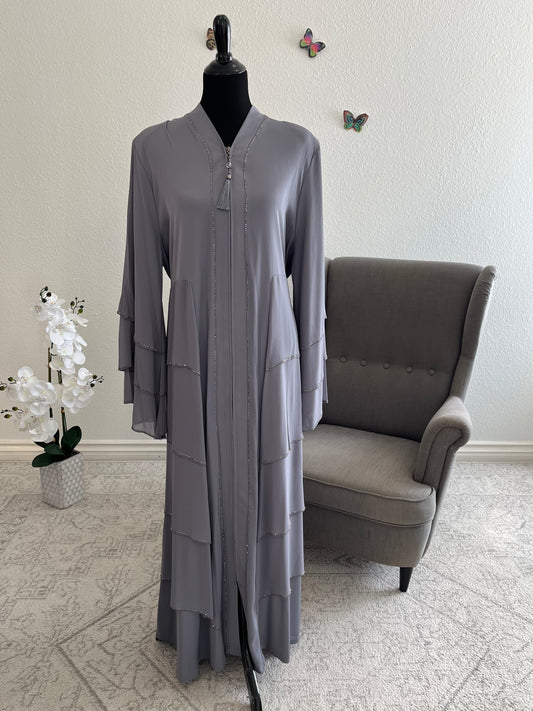 Opulent Grey Strass Layered Abaya
