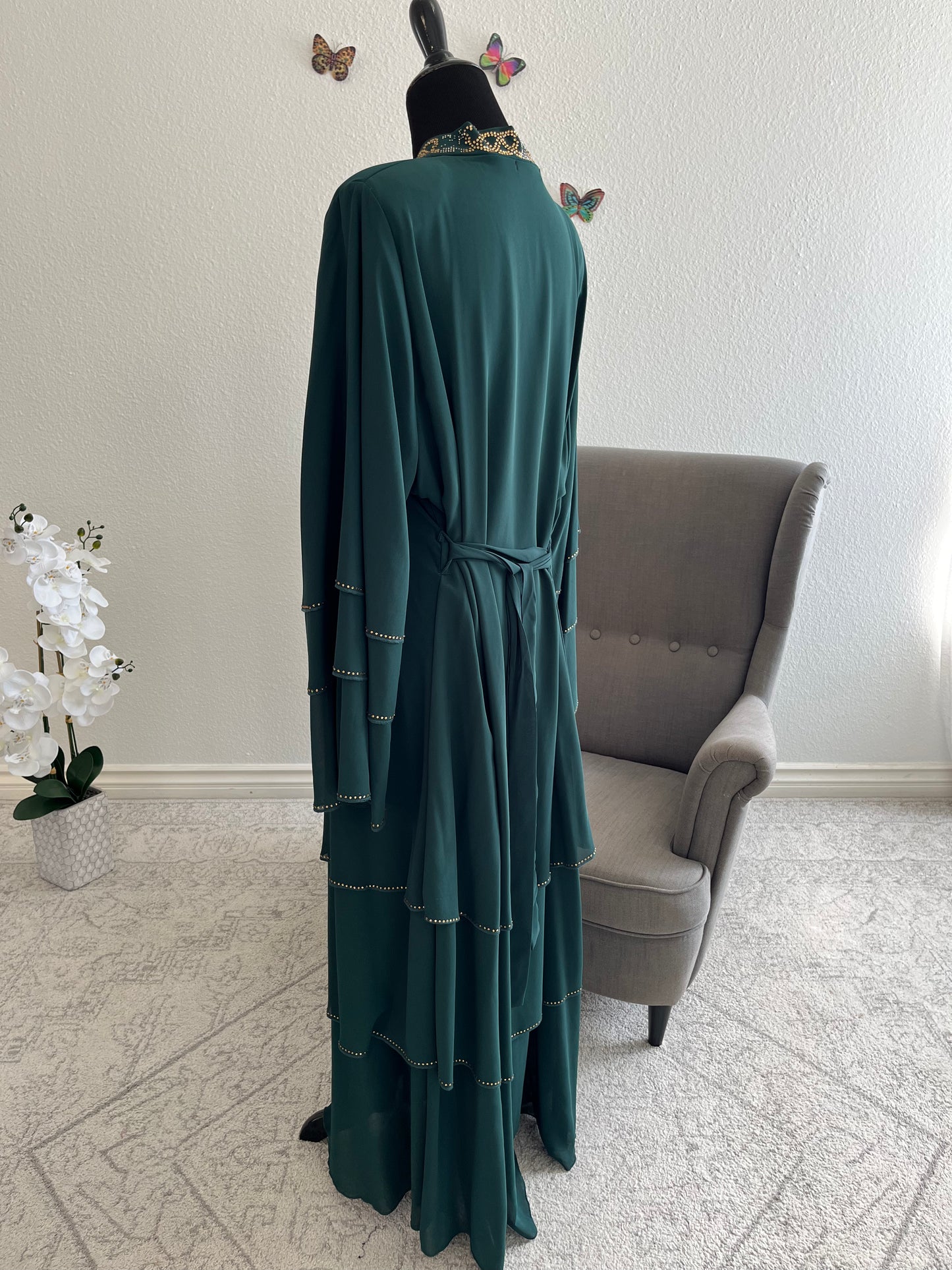Emerald Glow Layered Abaya With Hijab