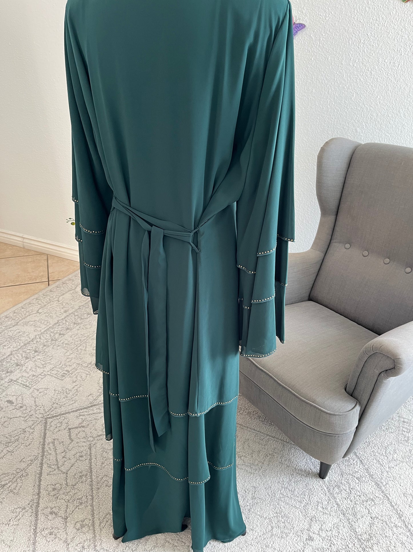 Emerald Glow Layered Abaya With Hijab