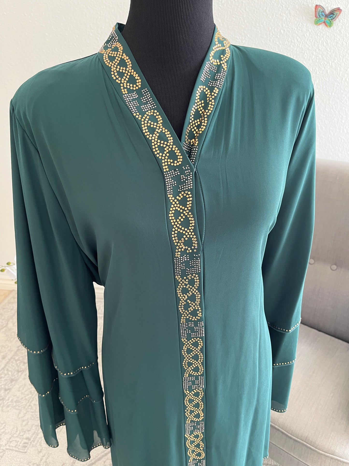 Emerald Glow Layered Abaya With Hijab