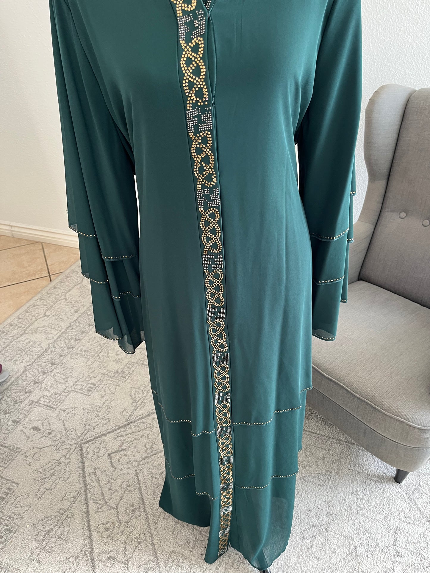 Emerald Glow Layered Abaya With Hijab