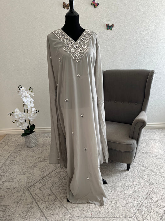 Silver Moon Gemstone & Embroidery Abaya