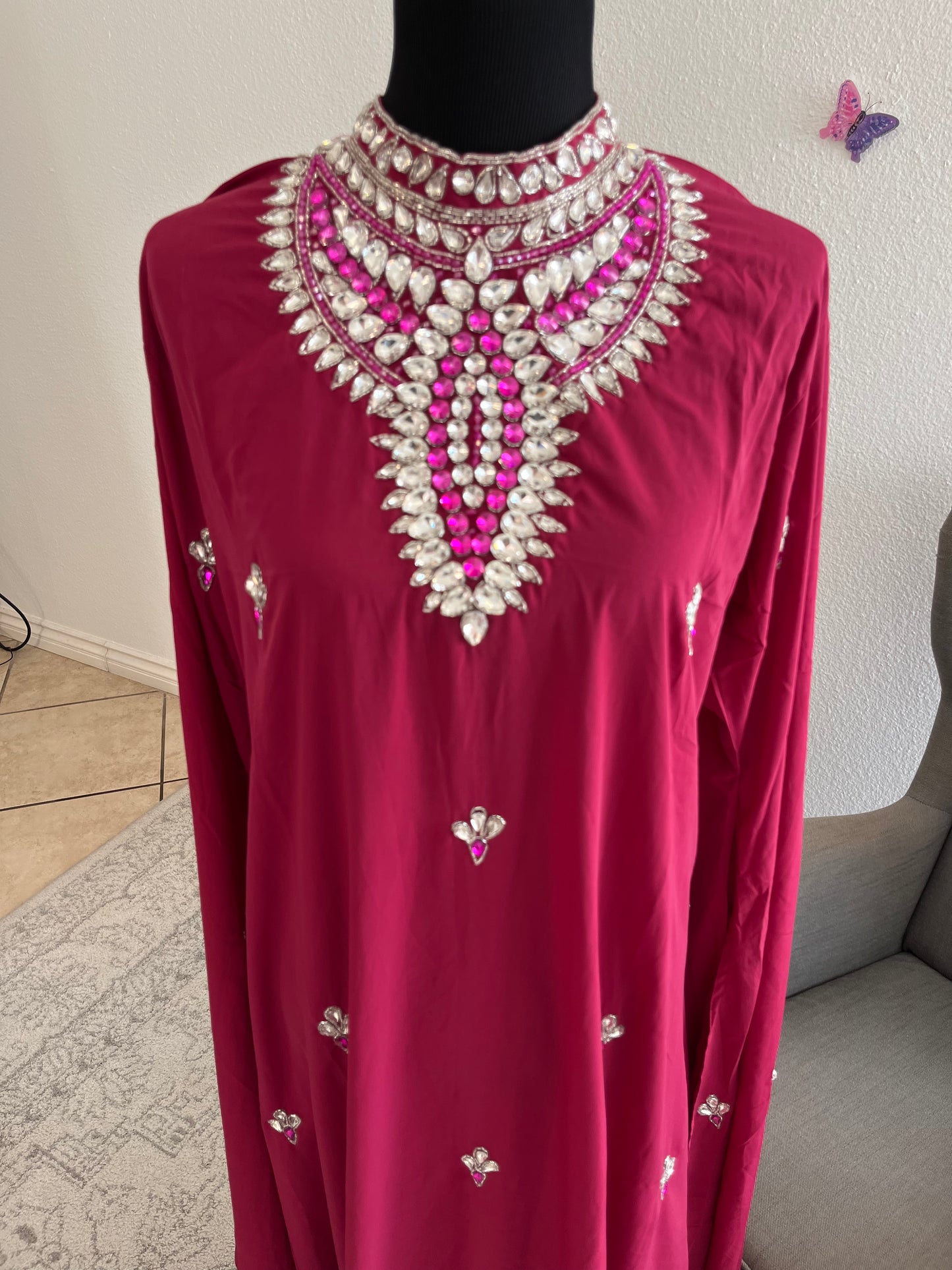 Rose Quartz Gemstone & Embroidery Abaya