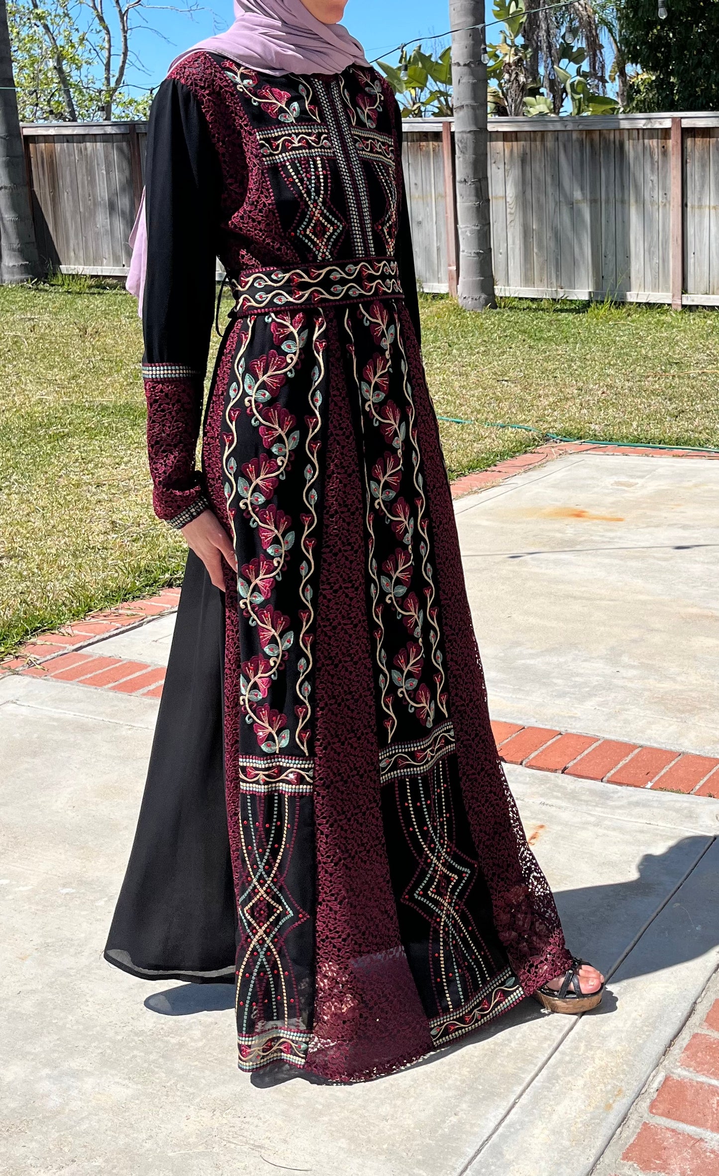 Embroidered Elegance in Noir & Rouge