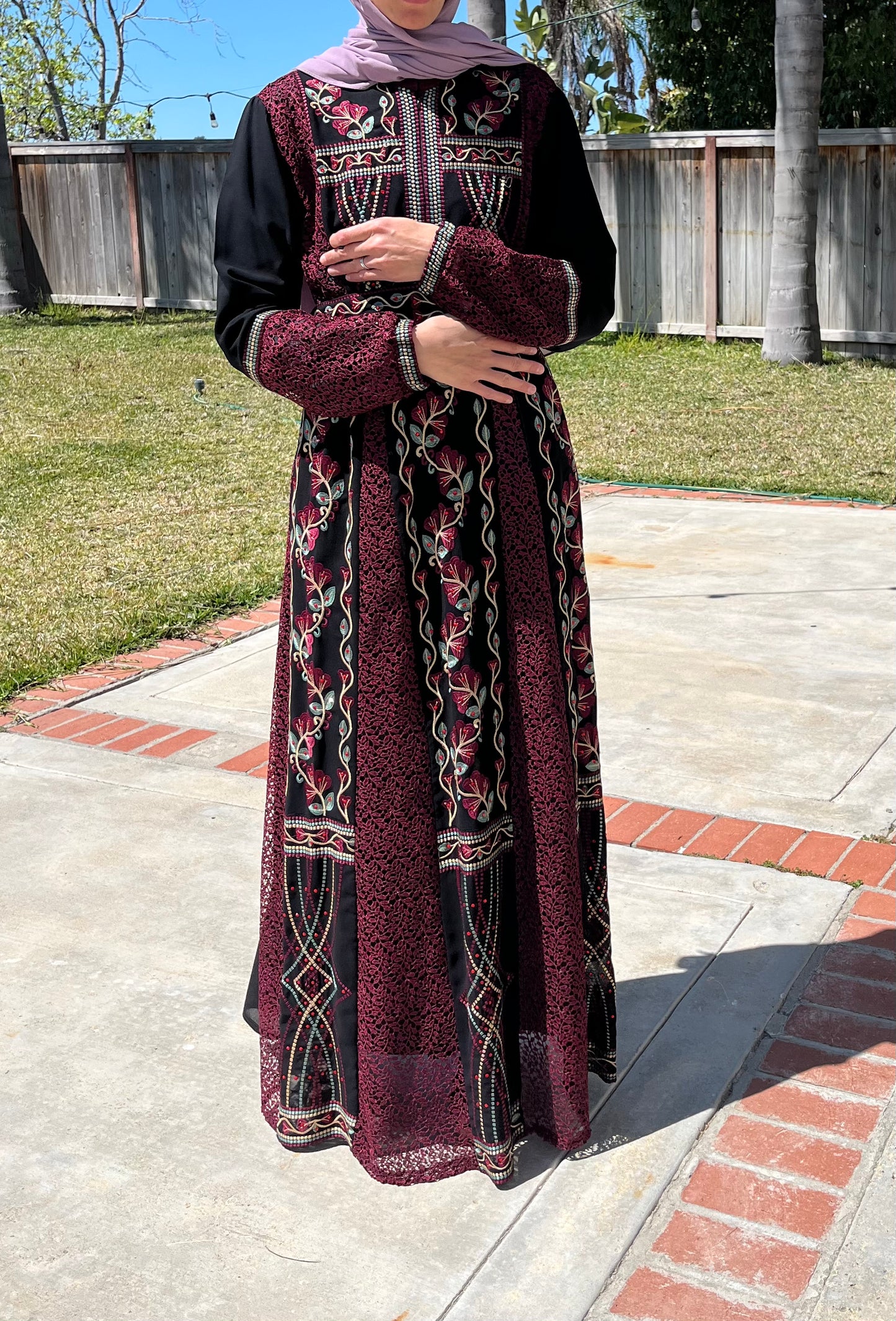 Embroidered Elegance in Noir & Rouge