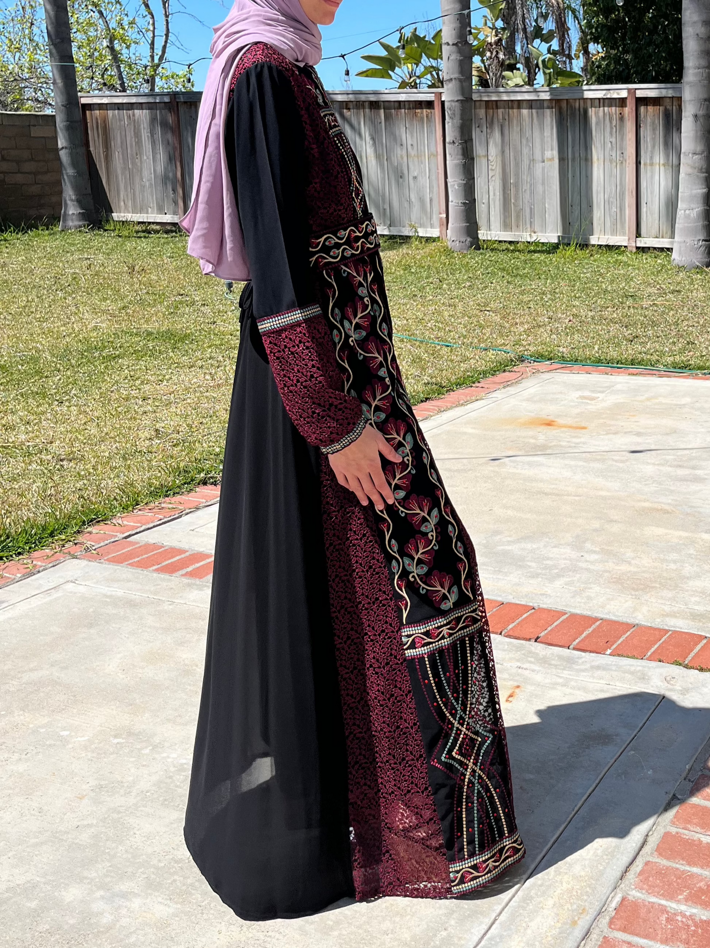 Embroidered Elegance in Noir & Rouge