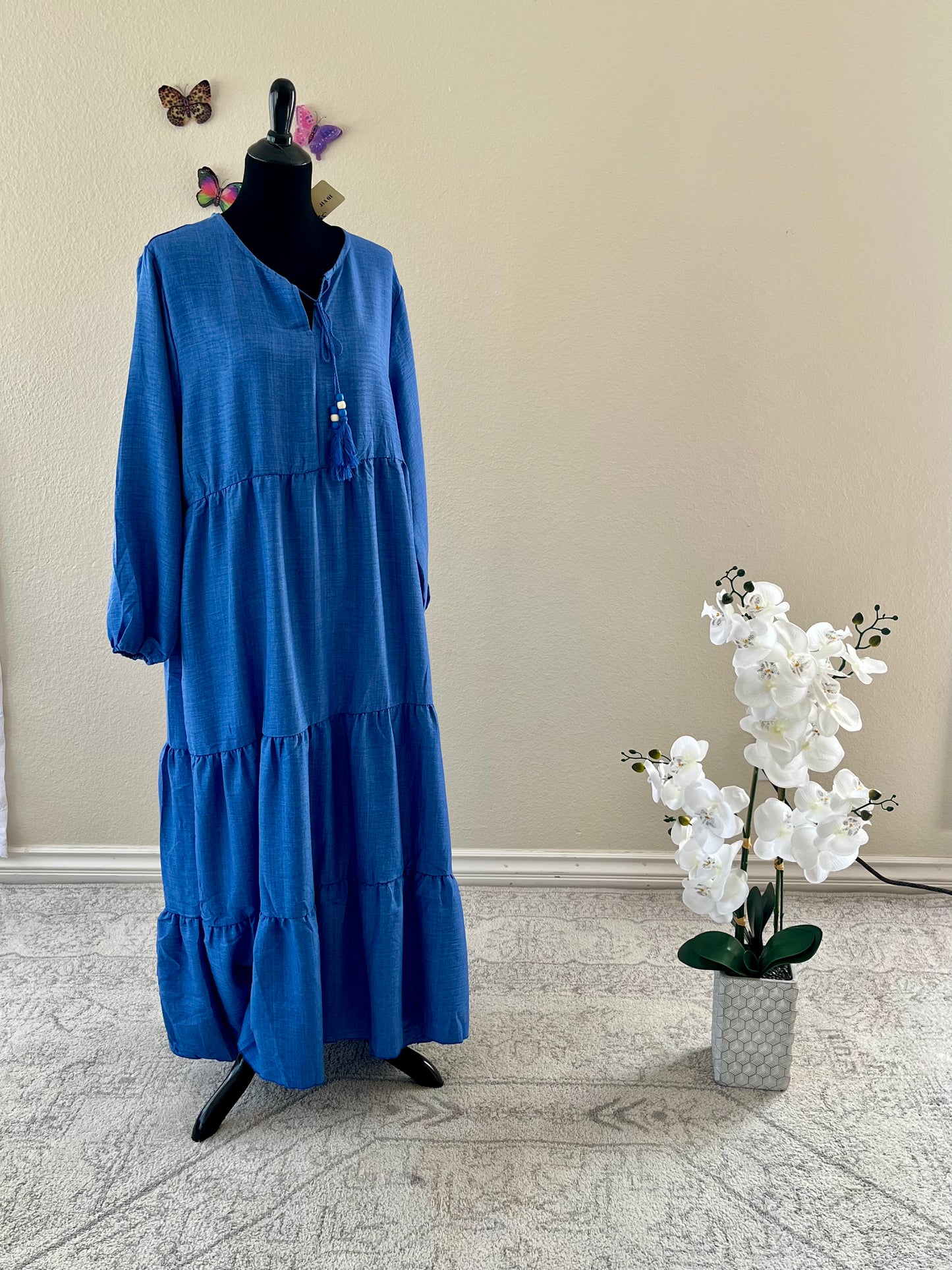 Blue cotton simple dress