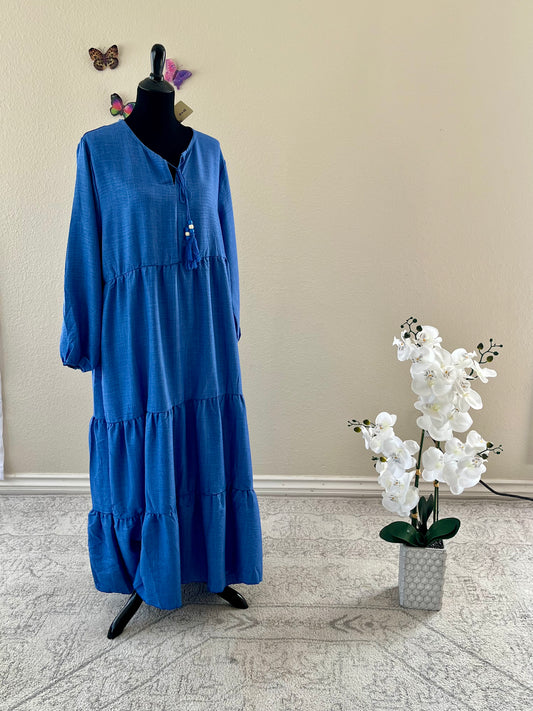 Blue cotton simple dress
