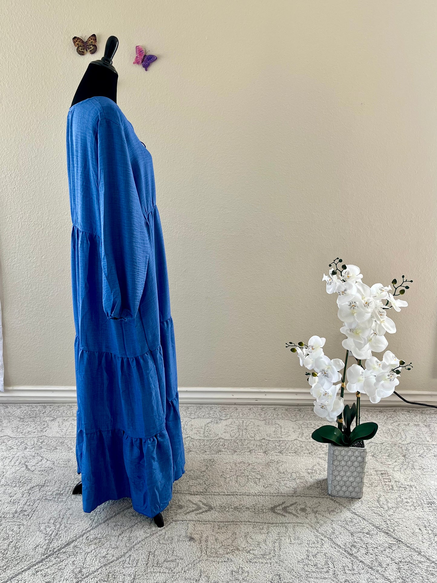 Blue cotton simple dress