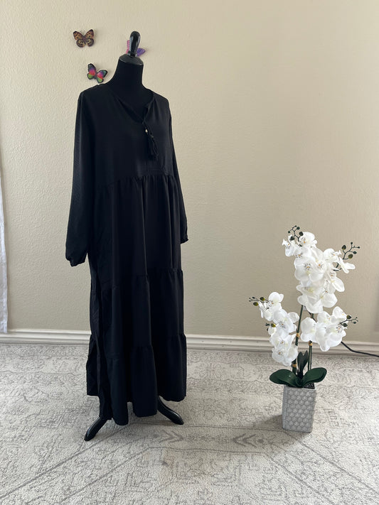 Black Cotton Simple Dress