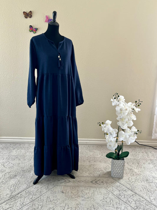 Dark Blue Cotton Simple Dress