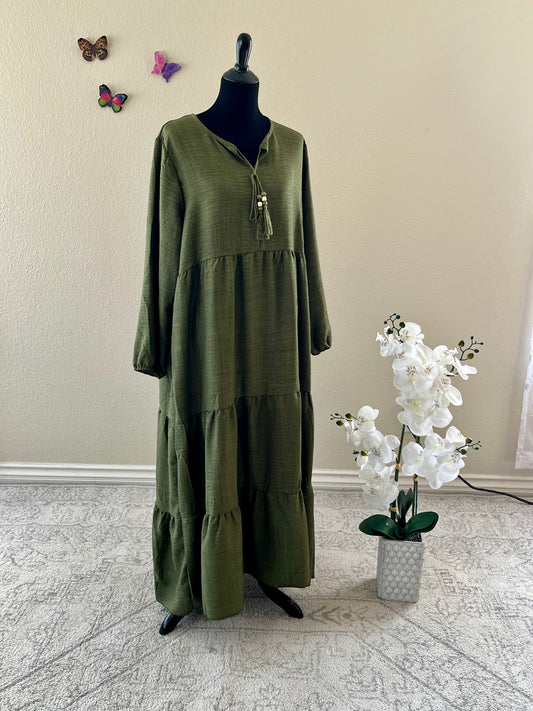 Green Cotton Simple Dress